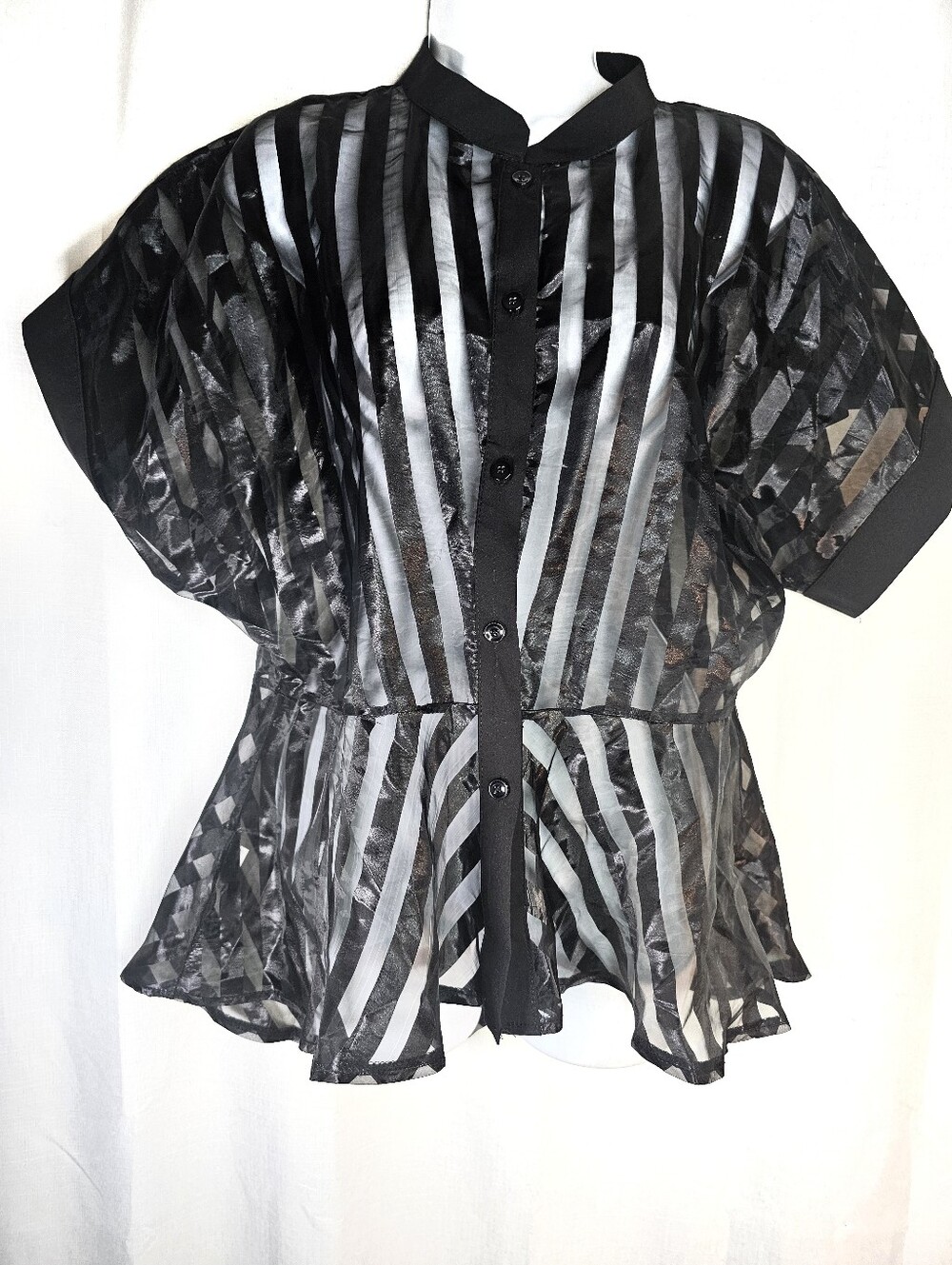 Nwt CBR Black Sheer Striped Button-Up Blouse